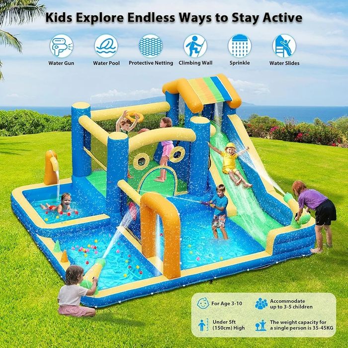 Dmuchana zjeżdżalnia wodna. Zamek dmuchany.