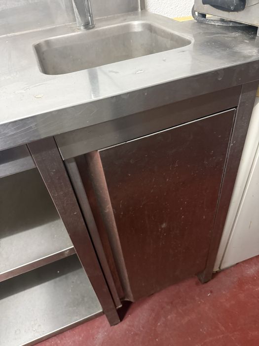 Bancada Industrial Inox com Lava-loiça e Armário 165cm