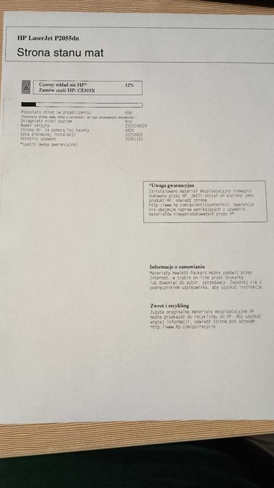 Sprzedam drukarkę laserową HP 2055 dn