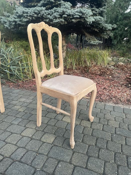 Stół 6 krzeseł w stylu ludwikowskim oczyszczone dąb stan surowy