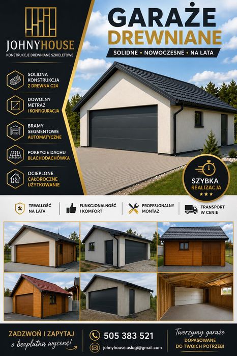Garaż dwustanowiskowy 35m2 szkieletowy drewniany Johny House