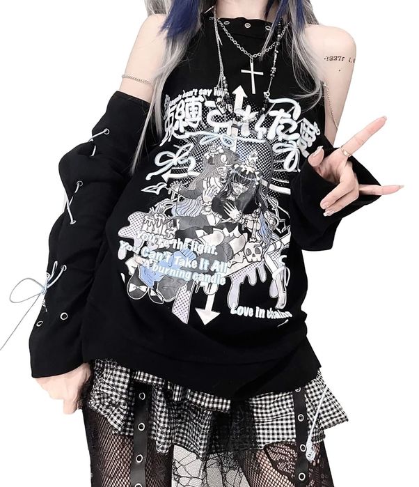 Кофта в стиле готической панк-моды Harajuku с аниме-принтом
