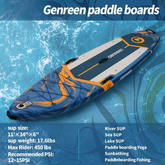 Надувна SUP дошка для плавання GENREEN 335 см Синя