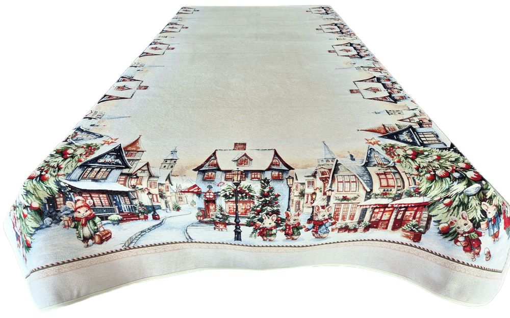 Obrus ze świątecznym miasteczkiem 140x260 cm gobelinowy M02 ML