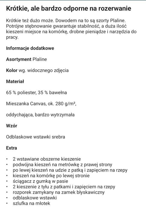 Szorty robocze Planam Plaline Nowe