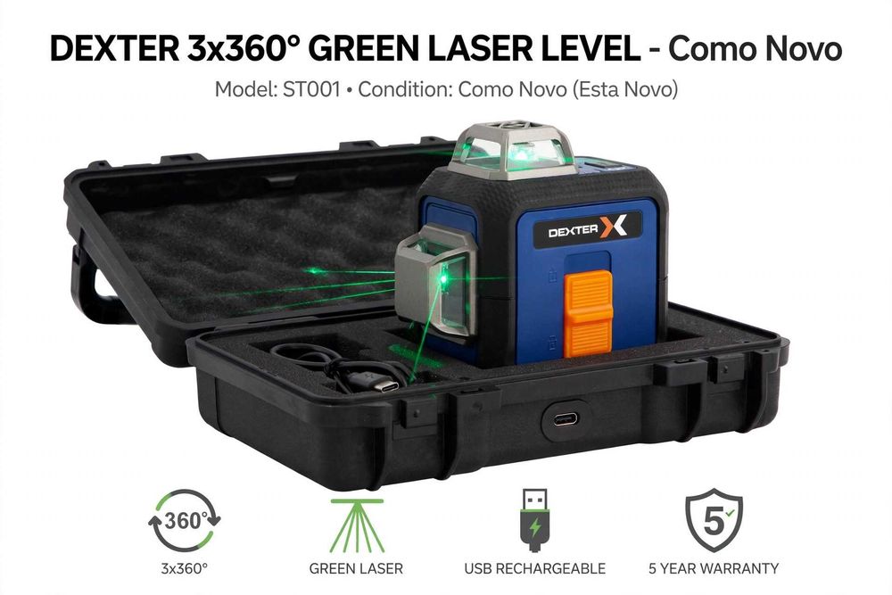 Nível Laser DEXTER 3x360° GREEN LASER - NOVO - Modelo ST001