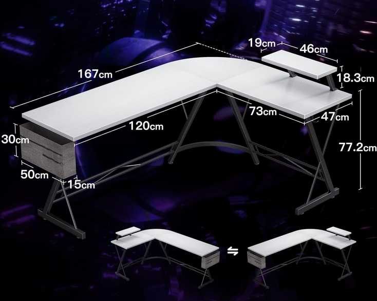 Mesa de gaming secretária de canto branca [fibra carbono]NOVO ENVIOGRÁ