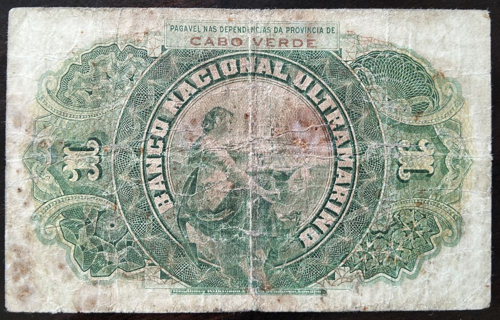 Nota 1$ 1921 Cabo Verde Chamiço Muito Rara