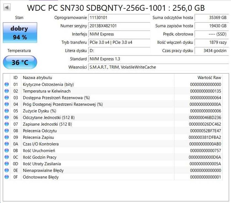 Dysk SSD Western Digital SN730 256 GB M.2 2280 NVMe