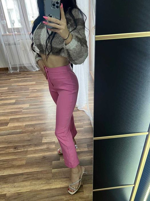 Spodnie XS/ S Sinsay bootcut delikatne kieszonki Wysoki stan rożowe