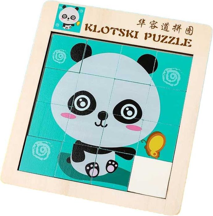 Drewniana Logiczna Układanka - Puzzle - 2 w 1 PANDA