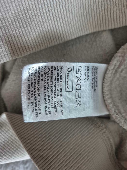 H&M beżowa kremowa bluza z kapturem hoodie Global nadruk S