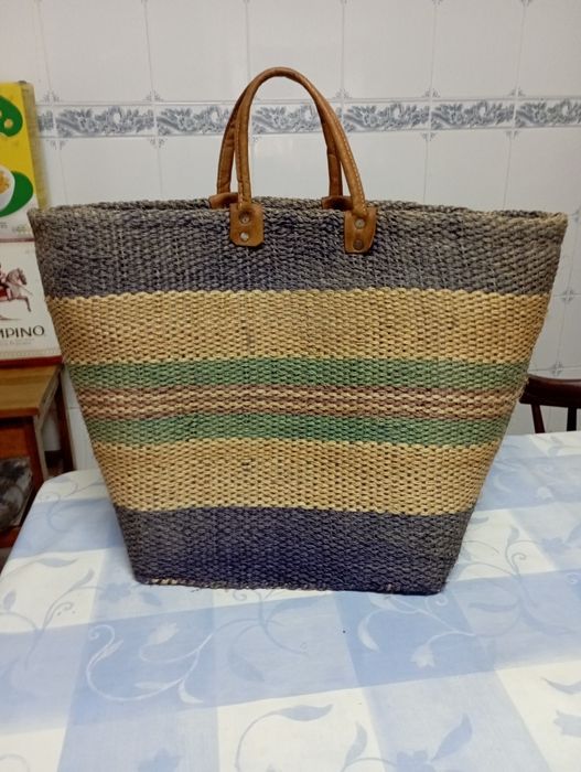 Cesta de compras ráfia azul