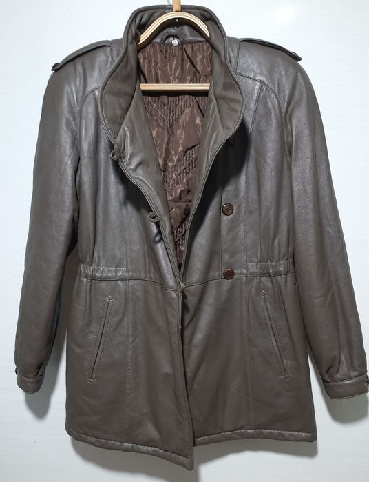 Шкіряна куртка з стійкою і кулісою сіро-коричневого кольору 100% шкіра