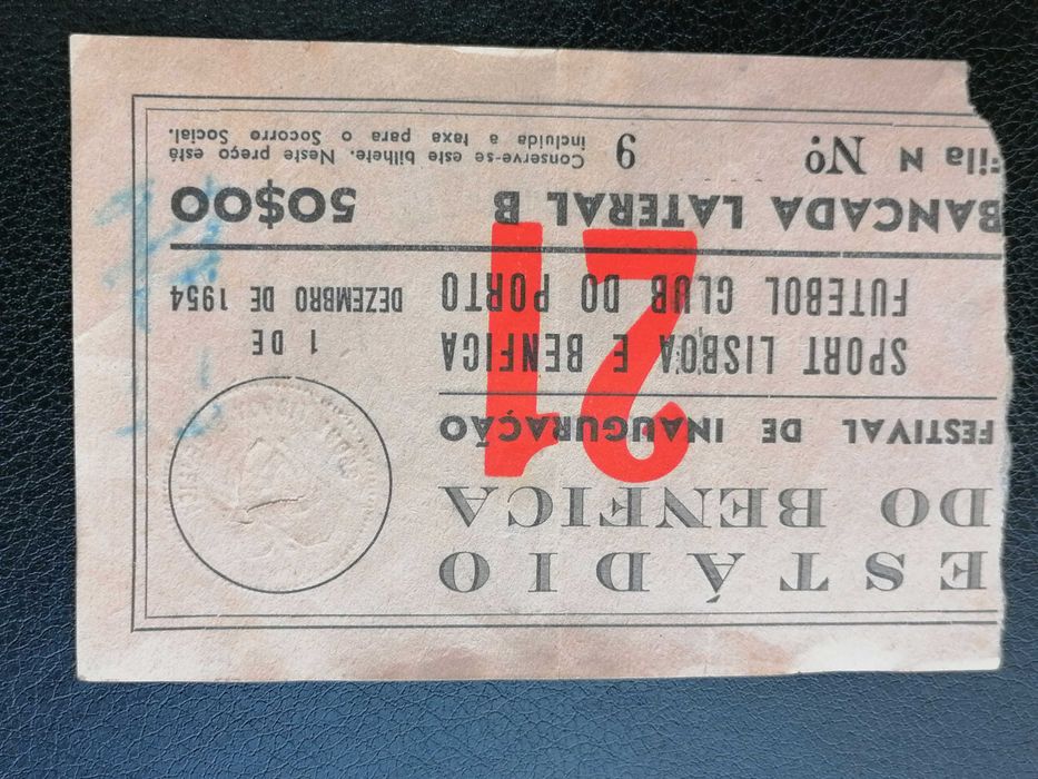 BENFICA Bilhete Inauguração ESTÁDIO DA LUZ  1/12/1954