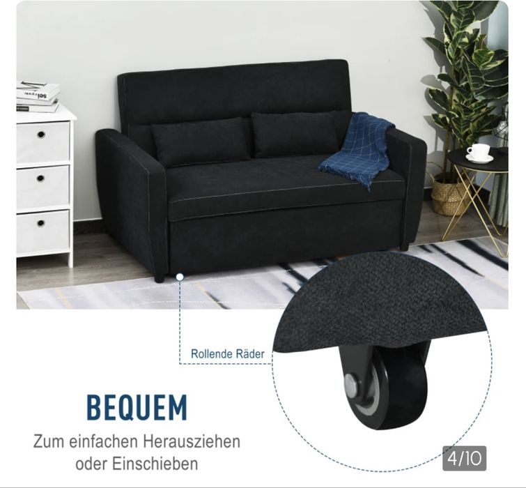 HOMCOM Sofa rozkładana szezlong 2-osobowa