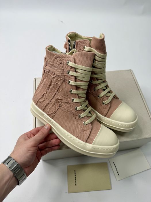 Нові Кеди Rick Owens Distressed High Ramones Slashed Pink-White/size 37 /Преміум якість!