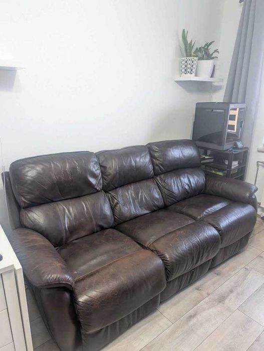 Kanapa, sofa, skórzana, 3 osobowa, rozkładana elektrycznie