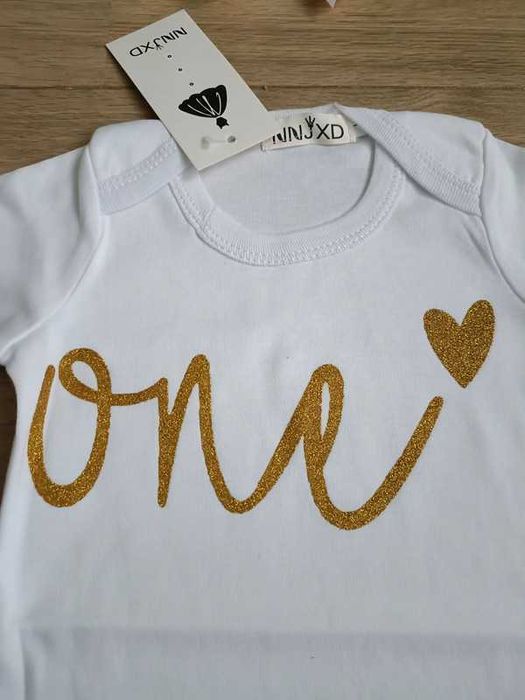 Nowy Komplet zestaw na roczek  spódniczka / body / opaska / rozm 74/80