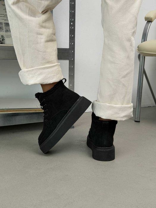 Жіночі зимові кросівки-черевики чорні високі, на хутрі, 36-41, замшеві