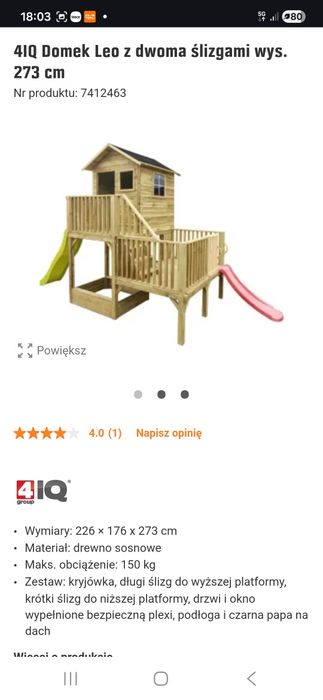 Domek drewniany z 2 ślizgami i huśtawką
