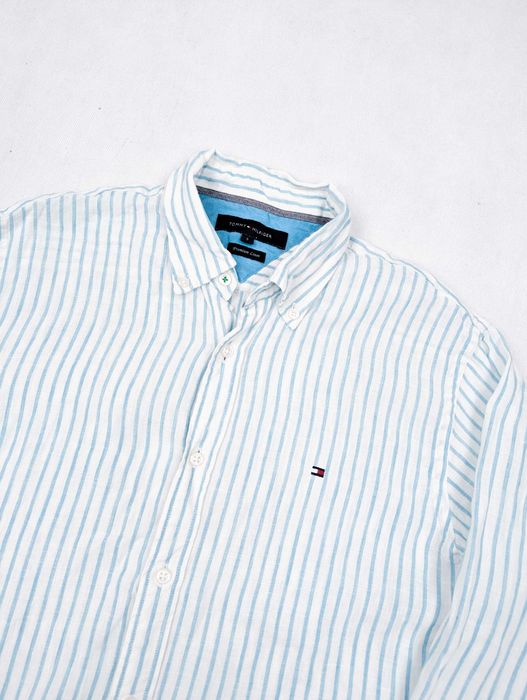 Tommy Hilfiger biała koszula w paski 100% len S