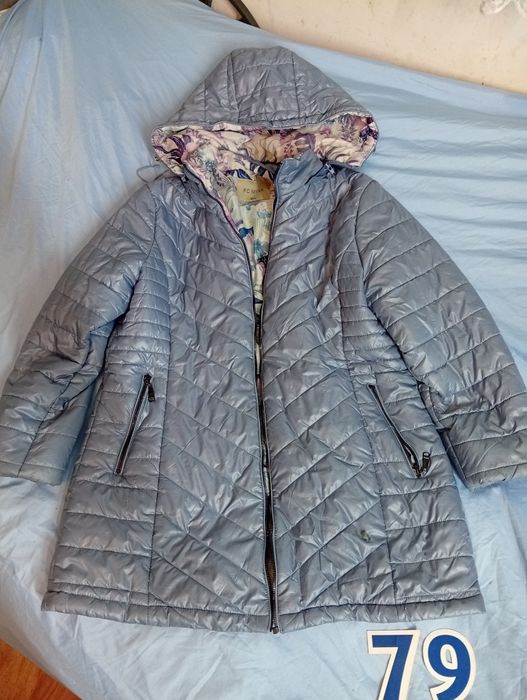 Damska kurtka z ozdobną podszewką,niebieska ,pikowana, 3XL