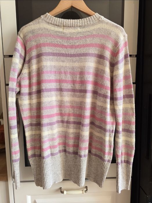 Sweter damski wełniany 42-44 wełna jagnięca w paski pastelowy ciepły