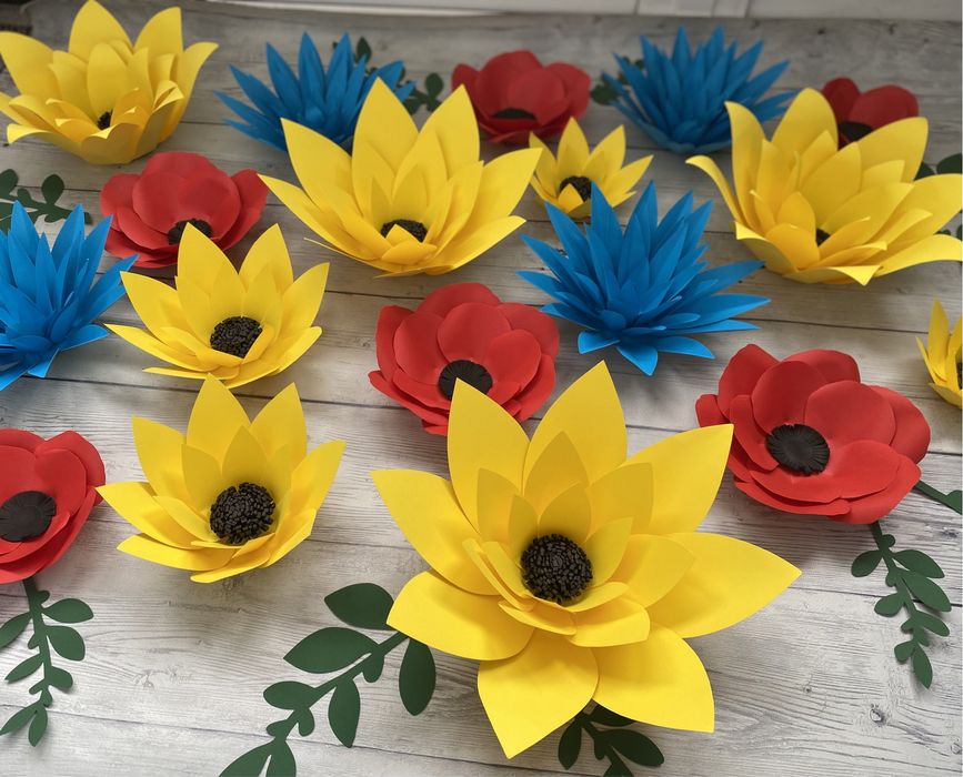 Сет цветов из бумаги, композиция, декор на стену, украшение зала