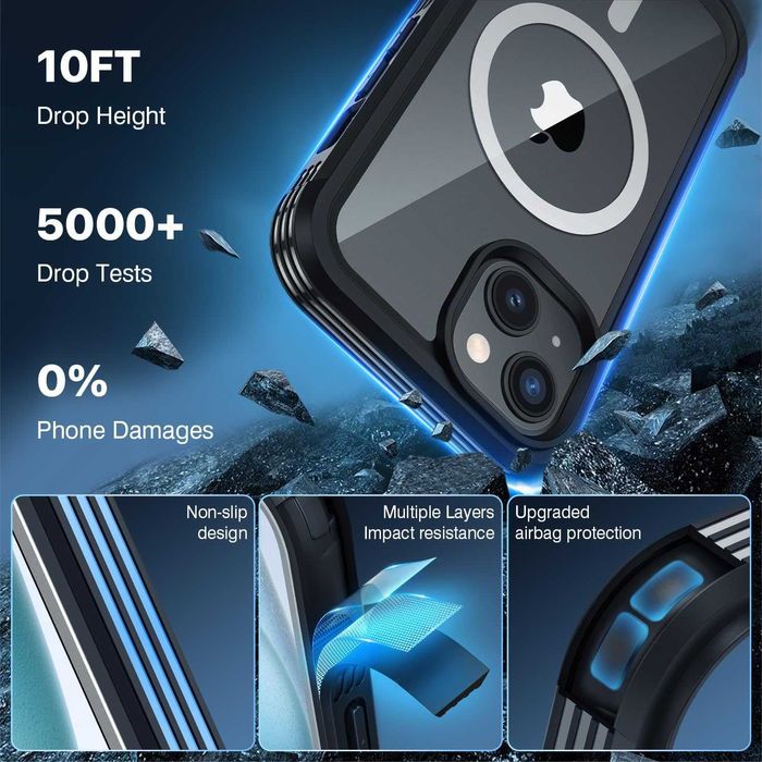 CENHUFO iPhone 15 PLUS pancerne etui magsafe 360 + 2X szkło na aparat