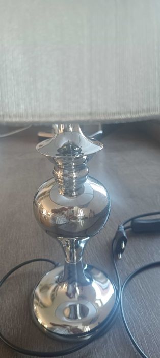 Lampka stołowa nocna srebrna abażur nitkowy