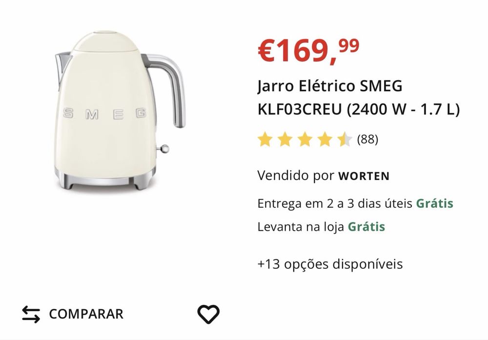 Jarro eléctrico SMEG 1.7 L.