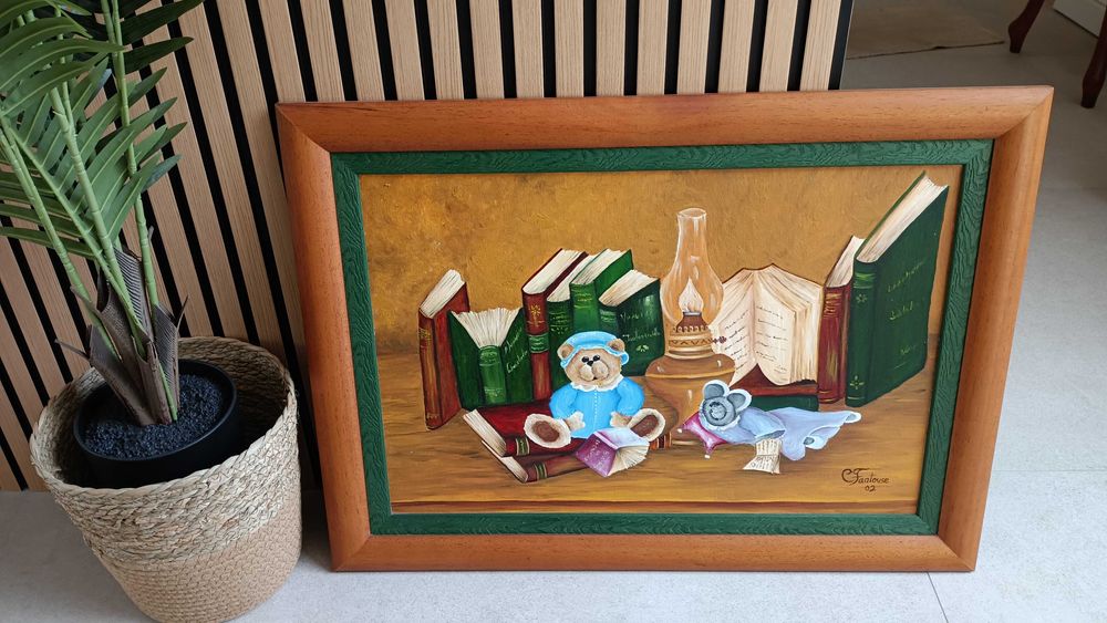 Quadro criança pintado a óleo