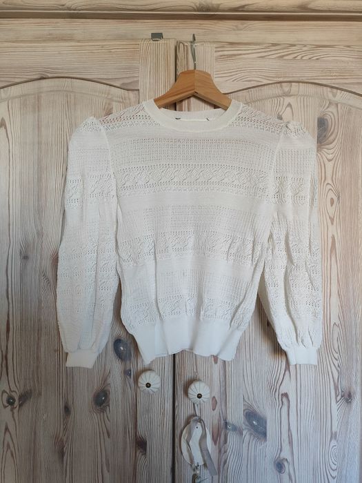 Top sweter koronka bufki cottagecore milkmaid coquette