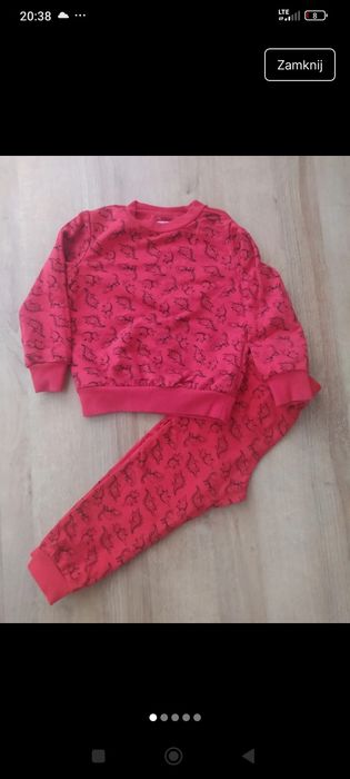 Komplet dresowy, dres, bluza+ spodnie w dinozaury, czerwony 104