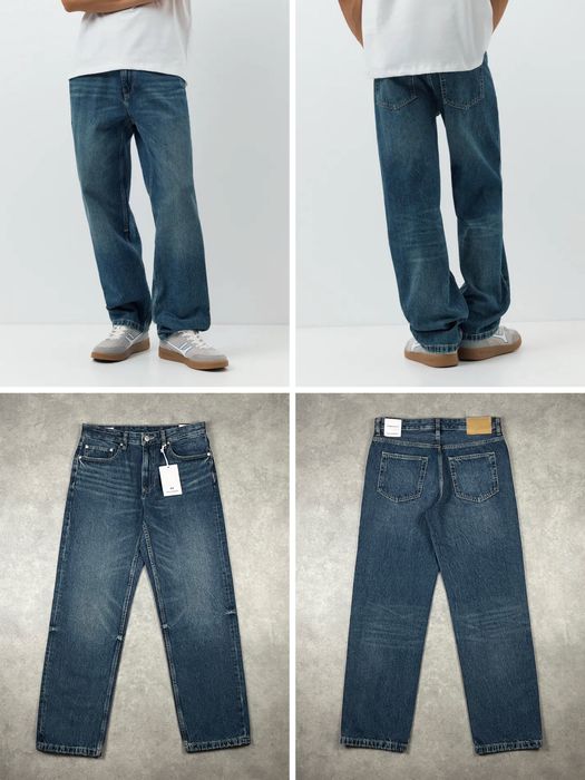Джинси PULL&BEAR Straight Fit Чоловічі Прямі Блакитні Сині Темно-сині На Осінь Нові