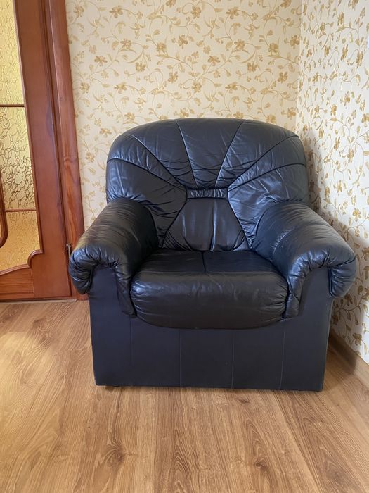 Шкіряний диван двійка та крісло