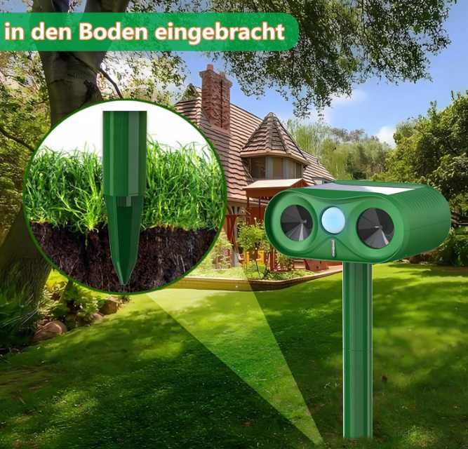 Solarny odstraszacz zwierząt ultradźwiękowy koty, psy, kuny, gryzonie