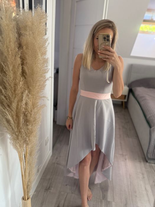 Szaro-różowa sukienka rozmiar S