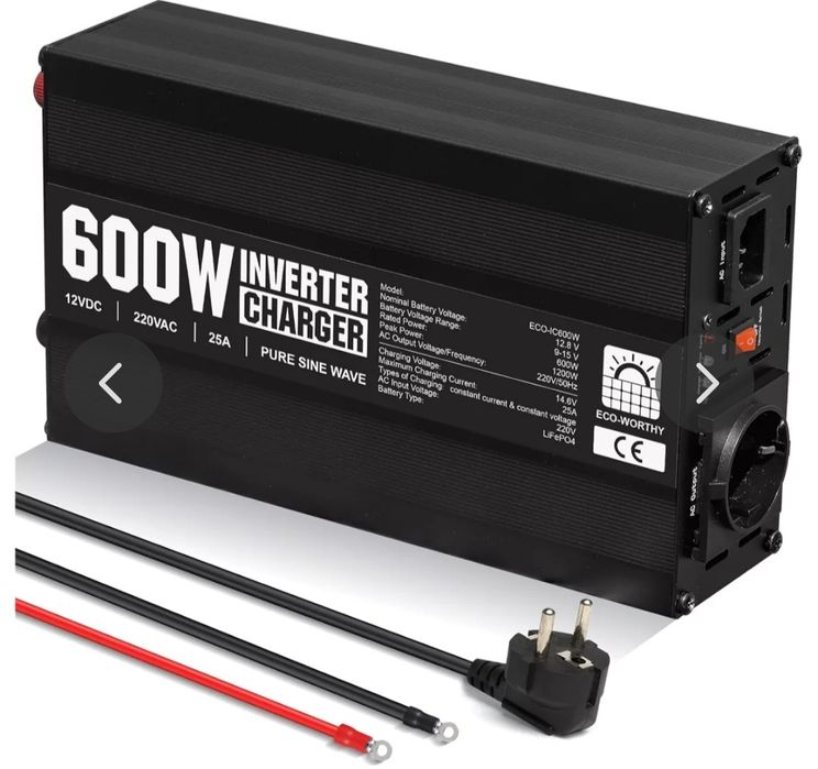 Carregador LiFePO4 25A c/ inversor de Onda Pura 600W/1200W (função UPS