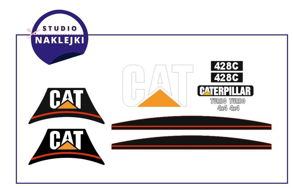 Naklejki CAT 428C Koparka Ładowarka Caterpillar komplet zestaw Nalepka