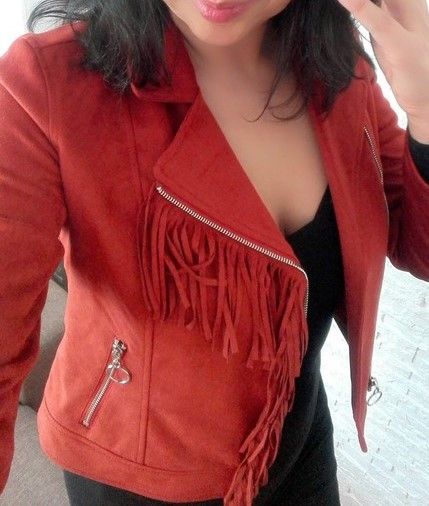 Czerwona kurtka ramoneska z frędzlami ,Mohito roz. S-M nowa