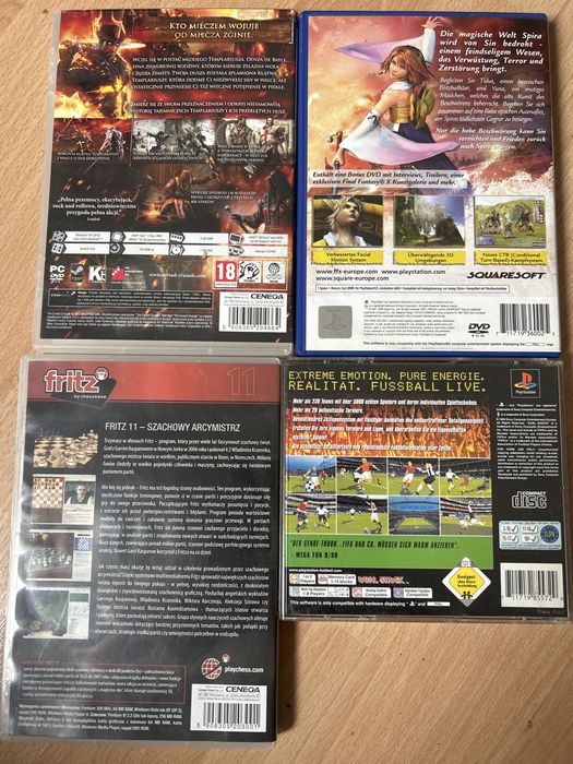 Zestaw gier PS2 PS1 PC – Final Fantasy X (Komplet 2 DVD), Fritz 11, Cursed Crusade, Fussball live