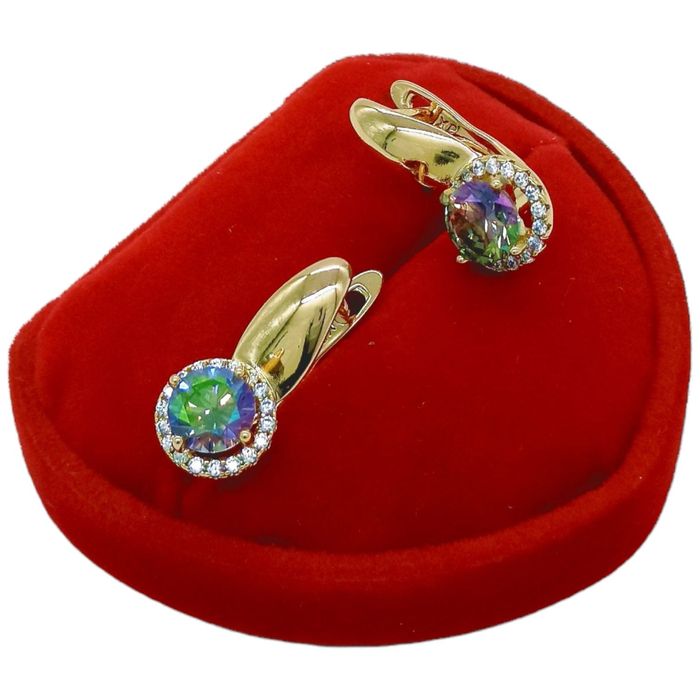 Złote Kolczyki Aleksandryt Stal Chirurgiczna Eleganckie- K174