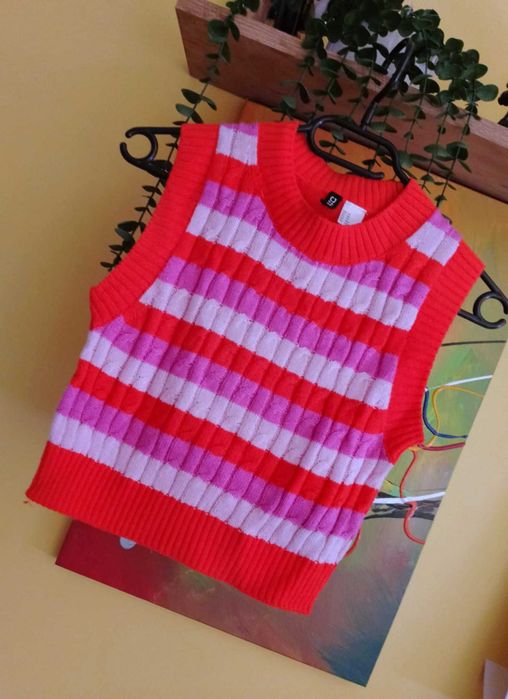 kamizelka/bezrękawnik krótki pulower 34/36 XS/S pasy*DIVIDEND*