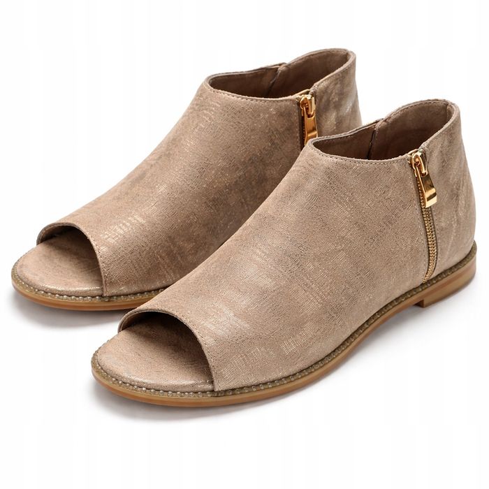 Beżowe botki damskie open toe - eleganckie z zamkiem stylowe 40
