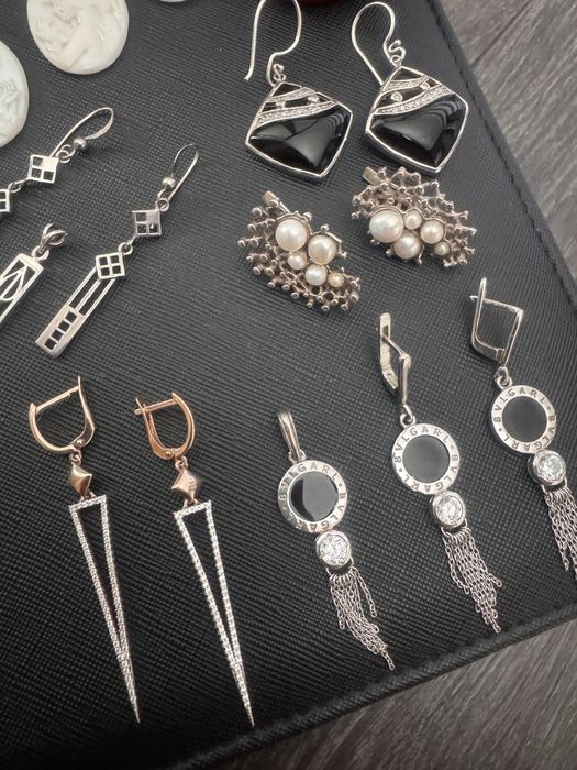 Сережки срібні 925 проби, серьги серебро, срібло, перлини, жемчуг, перламутр, камея