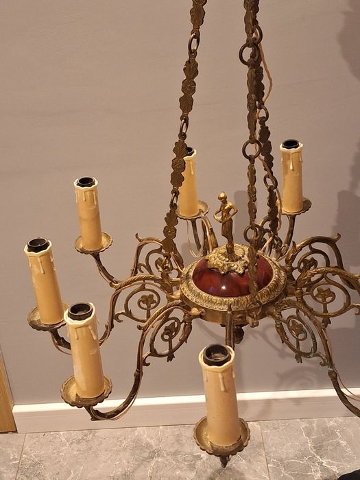 Żyrandol mosiężny 9 ramienny - antyk