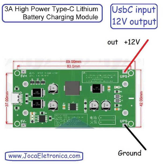 Carregador 2 Baterias Lítio por USB para saída 12V