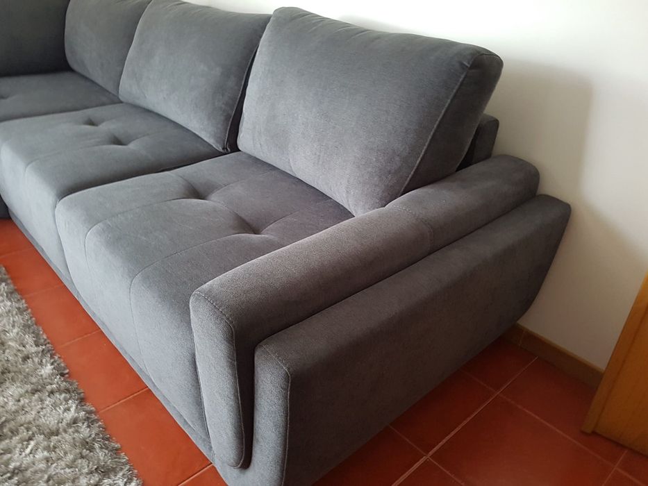 Sofá de Canto Grande em Tecido Cinza